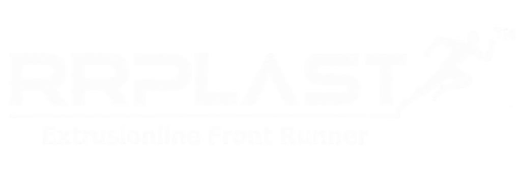 Logotipo de la marca RRPlast Extrusionline Front Runner en blanco